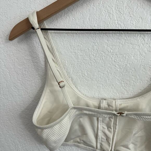 Frankie's Bikinis Alana Button Front Scoop Neck Ribbed Bikini Top White Medium - Picture 10 of 11